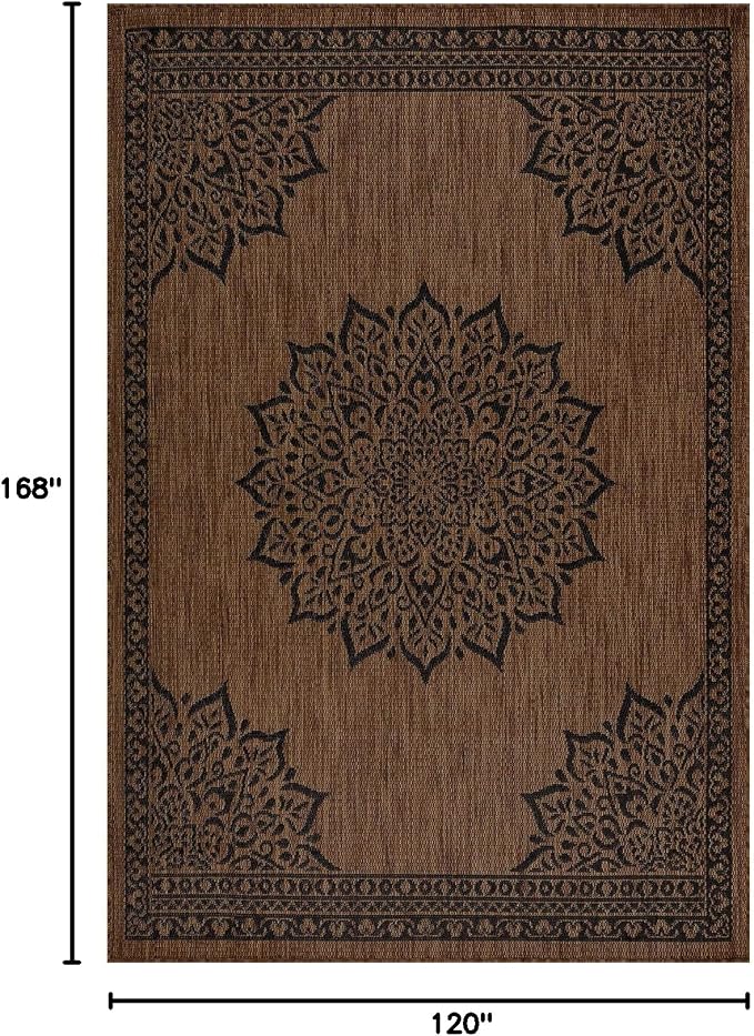 CAMILSON Outdoor Rug, 10x14 Medallion Nut Brown Black Modern Area Rugs - Image 2