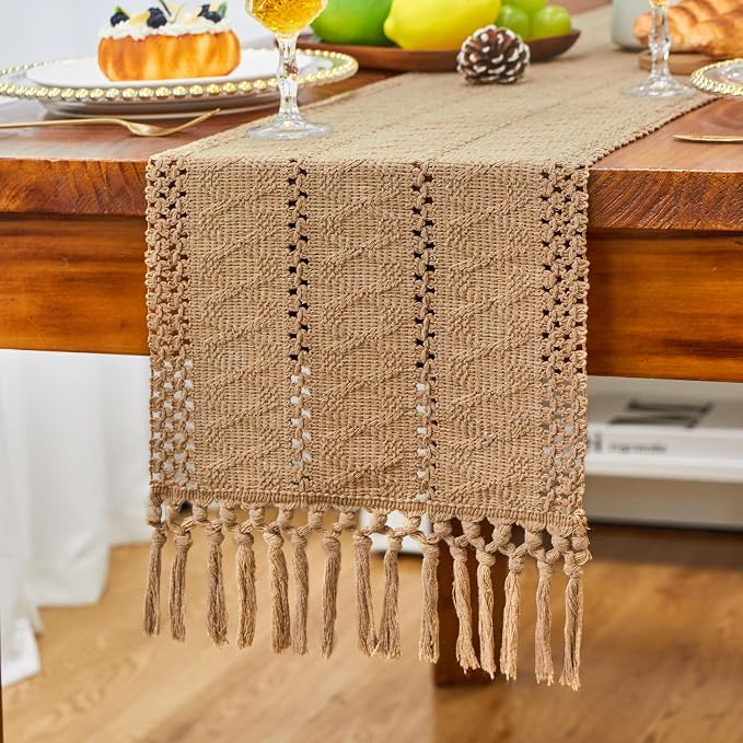 FEXIA Brown Table Runner Boho Burlap Coffee Table Runner - Image 4