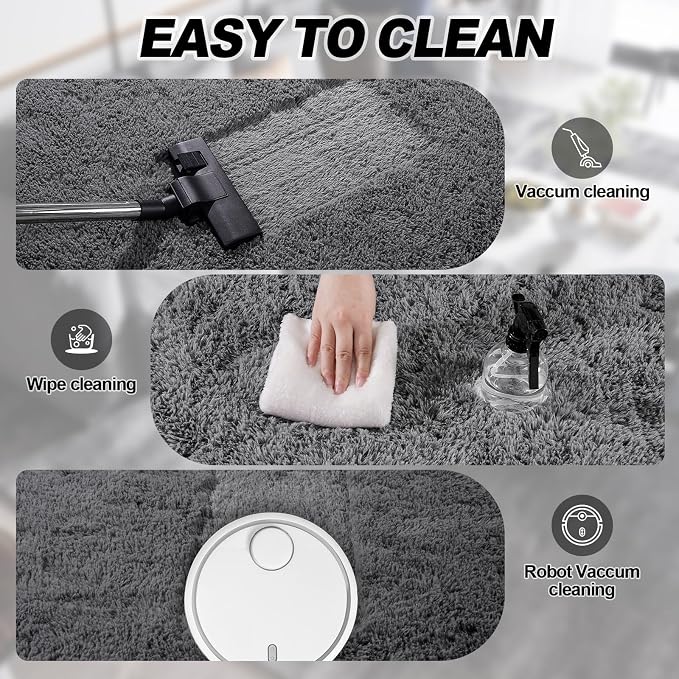 Deep Grey Runner Rug for Hallway, Bedroom Bedside Plush Rugs, Non Slip Fluffy - Image 7