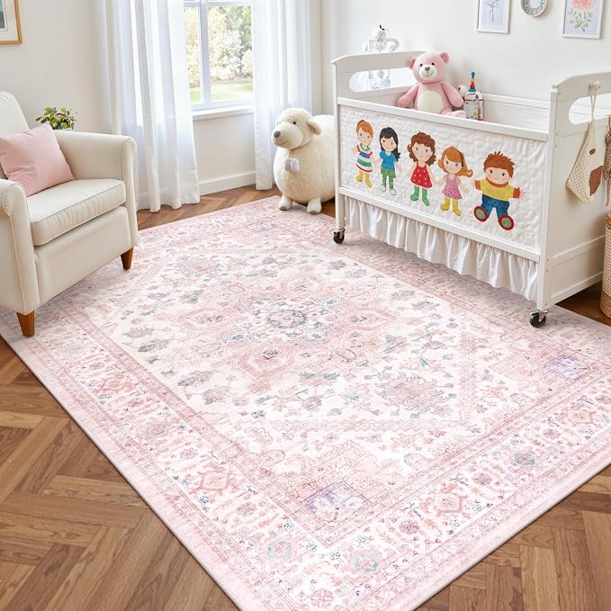 LIVEBOX Pink Washable Area Rug 5x7 - Image 4