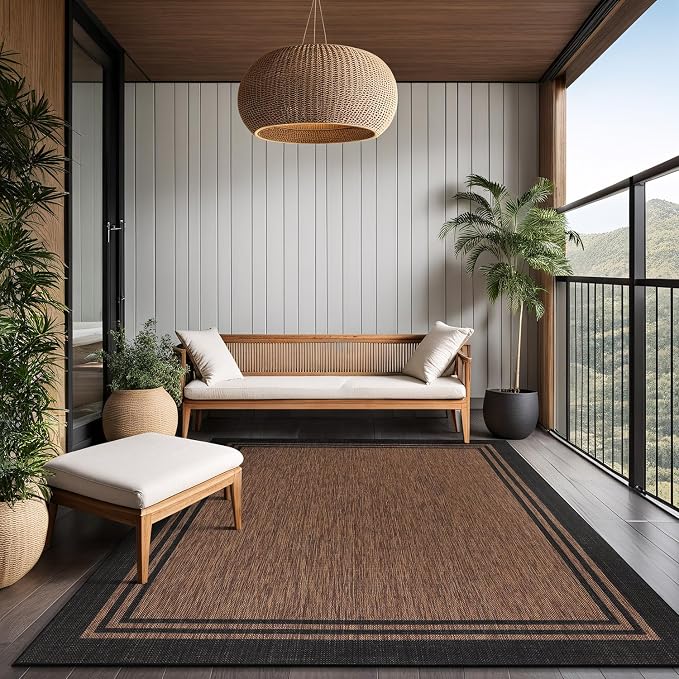 Bordered Outdoor Rug 5x7 Washable Outside Carpet - Image 8