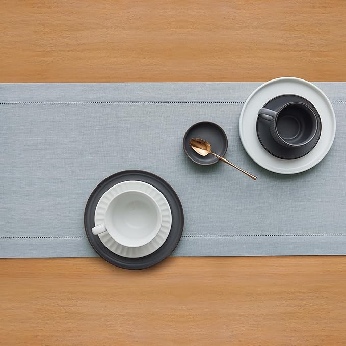 Solino Home Linen Dusty Blue Table Runner 108 Inches Long - Image 3