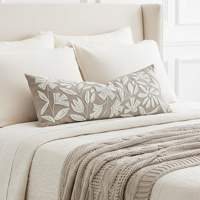 BlissBlush Taupe Velvet Decorative Lumbar Pillow Cover 14x36, Neutral Brown by BlissBlush