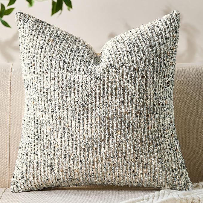 Decorative Couch Throw Pillow Covers 16x16 Cream Gray Striped Soft Wool Pillow by Allorry