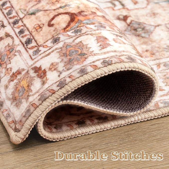 SERISSA Boho 8x10 Area Rugs Peach Cream, Washable Vintage Large Living Room Rug - Image 5
