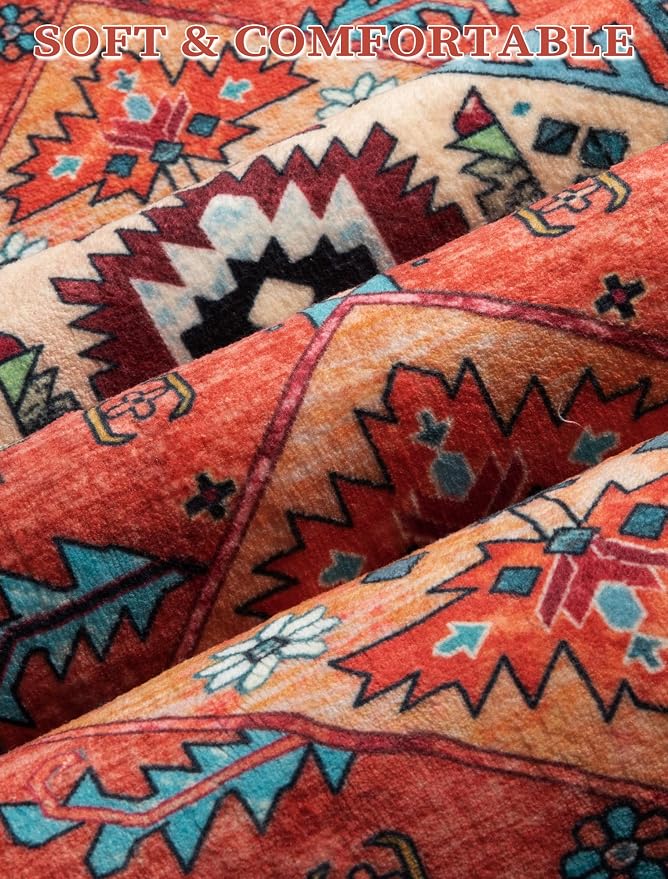 SERISSA Runner Rug for Hallways, Extra Long Boho Rug Ultra Soft Vintage Orange - Image 5