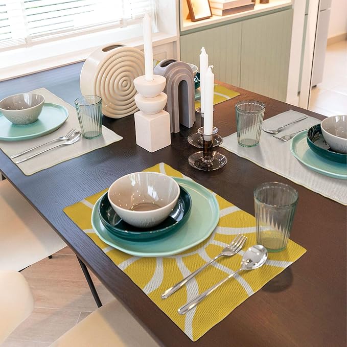 Yellow Sunshine Placemats Set of 4, Abstract Modern Sun Decorative Table Mat 12 - Image 6