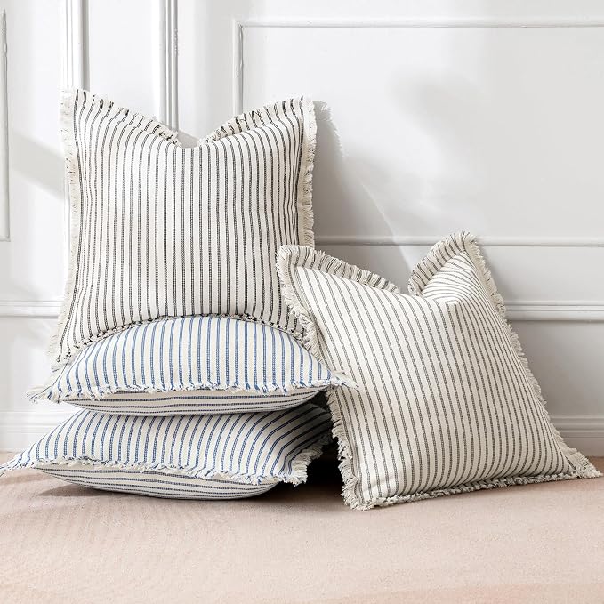 MIULEE Pack of 2 Black Pillow Covers 20x20 Inch Striped Farmhouse Couch Throw - Image 4