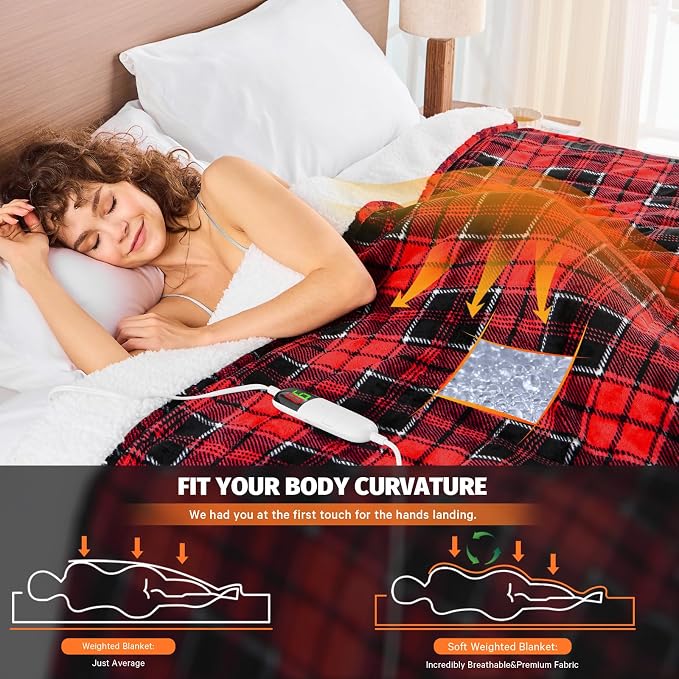 Red Heated Weighted Blanket for Adults Throw/Twin Size 13Lbs 50"x60", 2-in-1 - Image 2