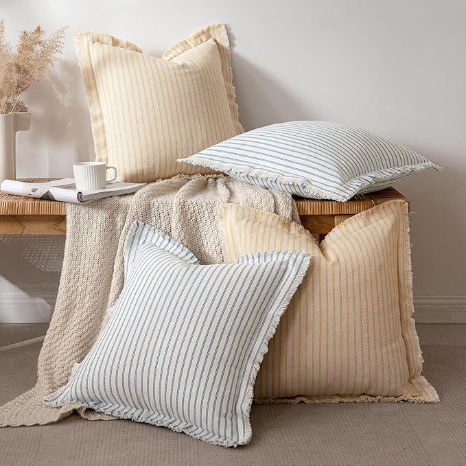 MIULEE Pack of 2 Yellow Pillow Covers 24x24 Inch Striped Farmhouse Couch Throw - Image 5