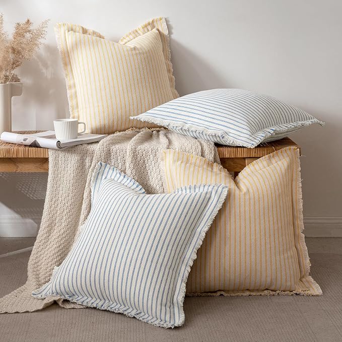 MIULEE Pack of 2 Light Blue Pillow Covers 20x20 Inch Striped Farmhouse Couch - Image 5