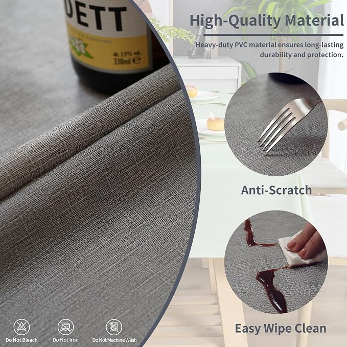 Square Table Cloth, 100% Waterproof Tablecloth Oil Proof Spill Proof Vinyl - Image 3