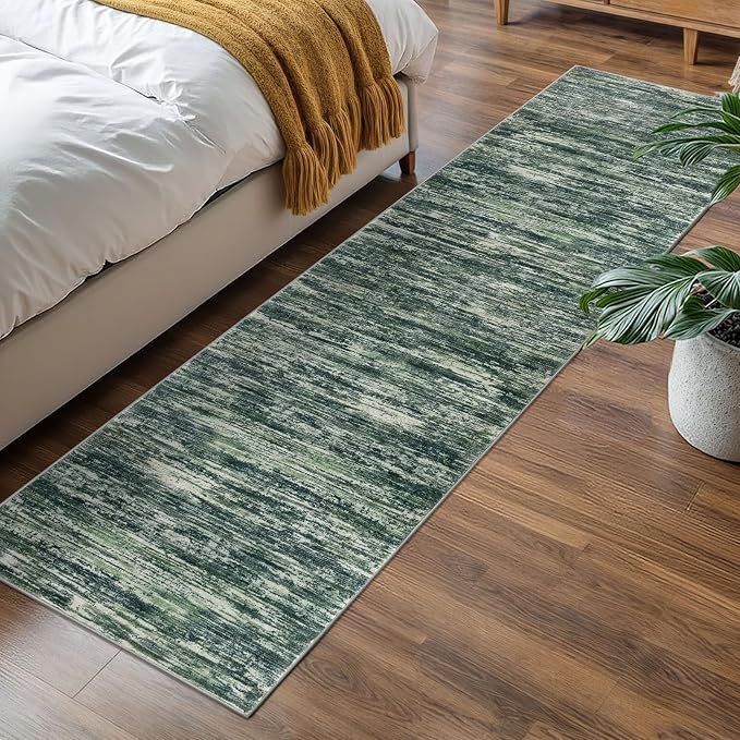 2x7 Modern Abstract Runner Rug for Hallways, Dark Green Super Soft Hallway - Image 2