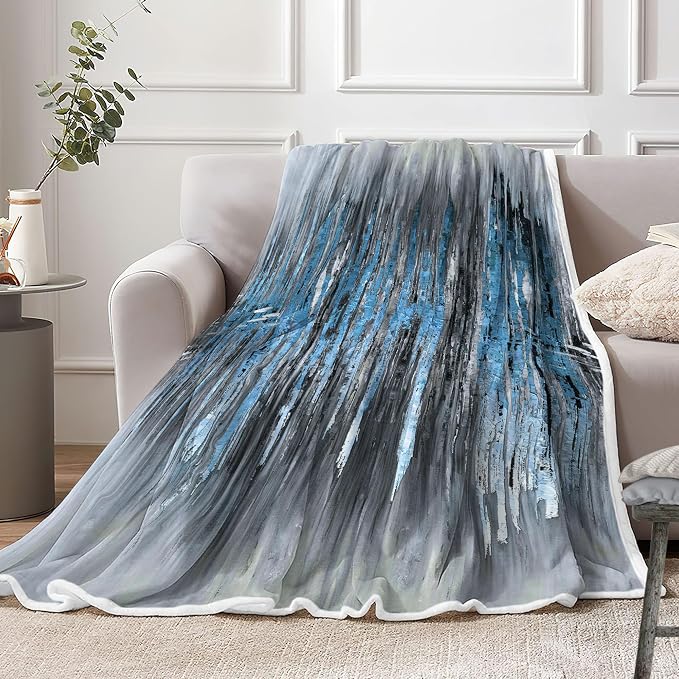 Abstract Throw Blankets, Modern Blue Gold CrackNon Cozy Warm Bed Couch Blanket - Image 3