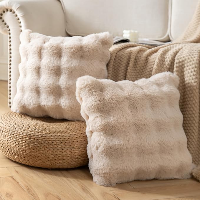 Pack of 2 Thick Plush Throw Pillow Covers Fluffy Wave Faux Fur Decorative - Image 2