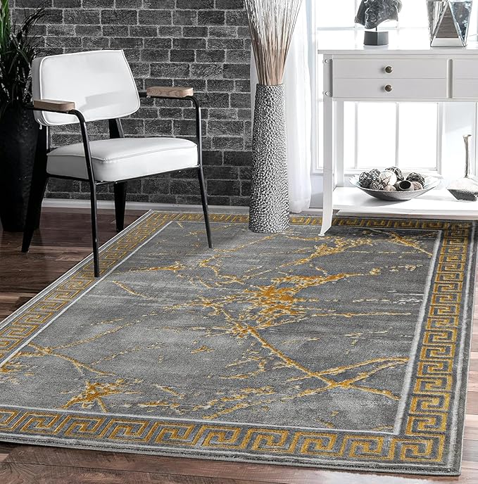 GLORY RUGS Area Rugs Marble 8x10 Grey Gold Carpet Modern Abstract Rug Living by GLORYRUGS