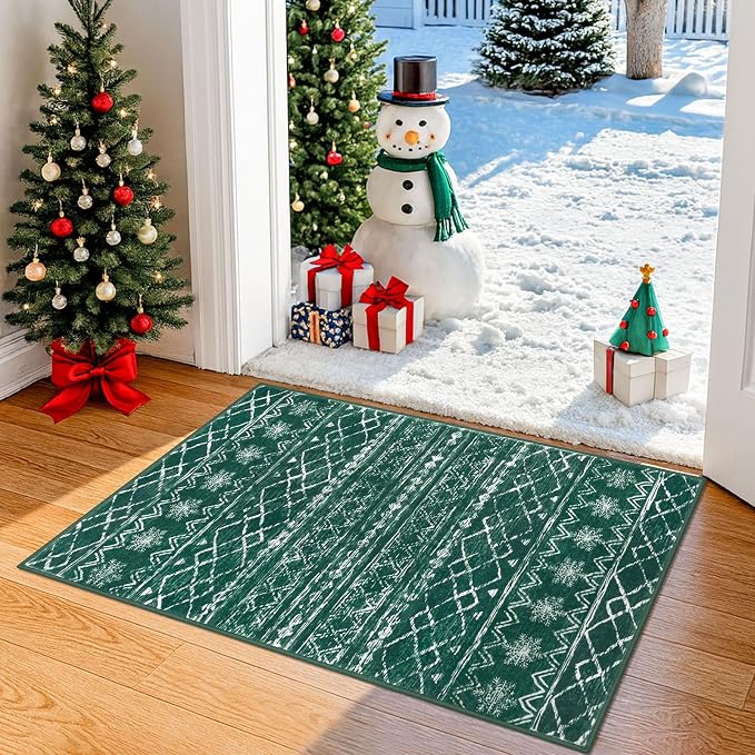 KUTA Christmas Rugs for Entryway, Ultra Soft Vintage Geometric Low-Pile Indoor by KUTA