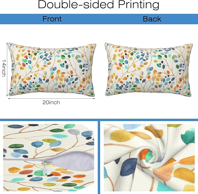 Throw Pillow Covers Colorful Leaves Spots Pillow Covers 20x12 Inch Set of 2 - Image 2