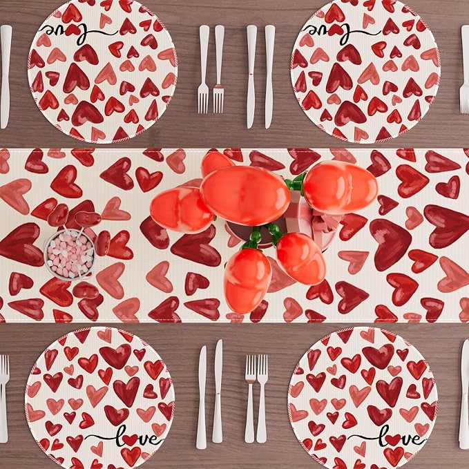 XCHI Watercolor Red Love Hearts Valentine’s Day Round Placemats Set of 4 Table - Image 2