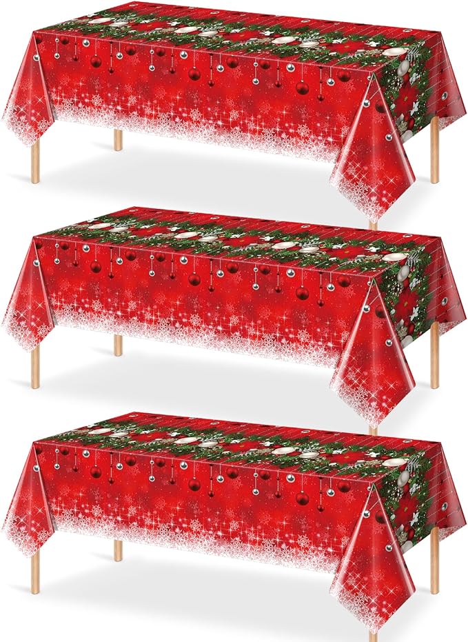 Jectivs 3Pieces Merry Christmas Tablecloth Plastic Christmas Tree Ball Table by JectivsPartyDecorations