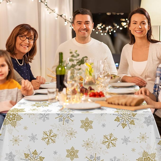 Jectivs 3Pcs Christmas Snowflake Party Tablecloths Decorations, Plastic White - Image 7
