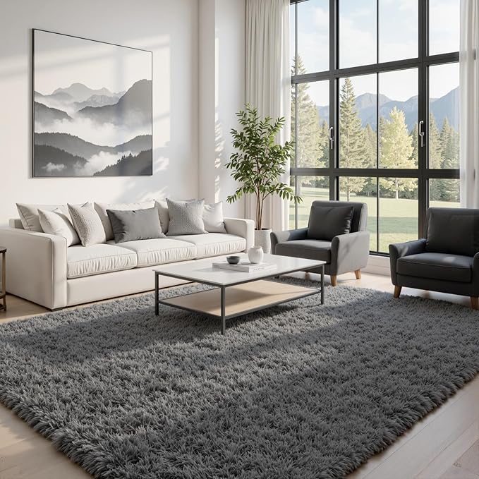 8x10 Area Rugs for Living Room: Ultra Soft Fluffy Shag Grey Rugs for Bedroom - Image 2