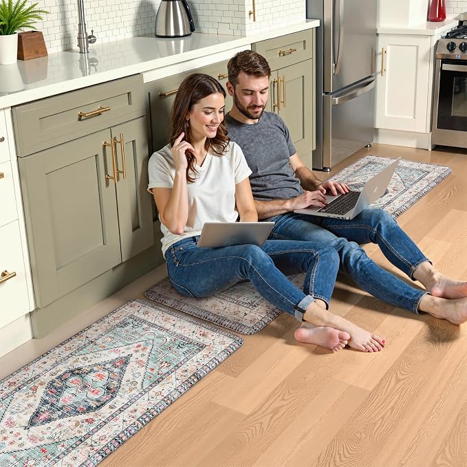 KIMODE Anti Fatigue Kitchen Mats, Boho Distressed Kitchen Rugs 20"x59"+20"x32" - Image 7
