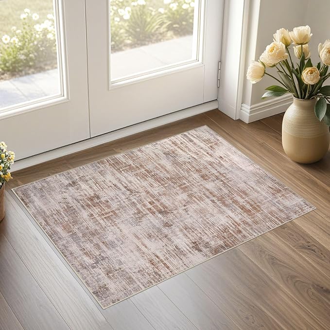 2x3 Entryway Area Rugs: Washable Neutral Abstract Small Rug Door Mat Non-Slip - Image 4