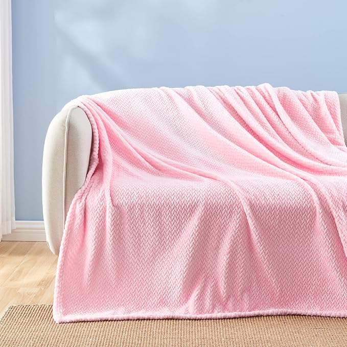 NEWCOSPLAY Super Soft Throw Blanket Pink Premium Silky Flannel Fleece Leaves - Image 4