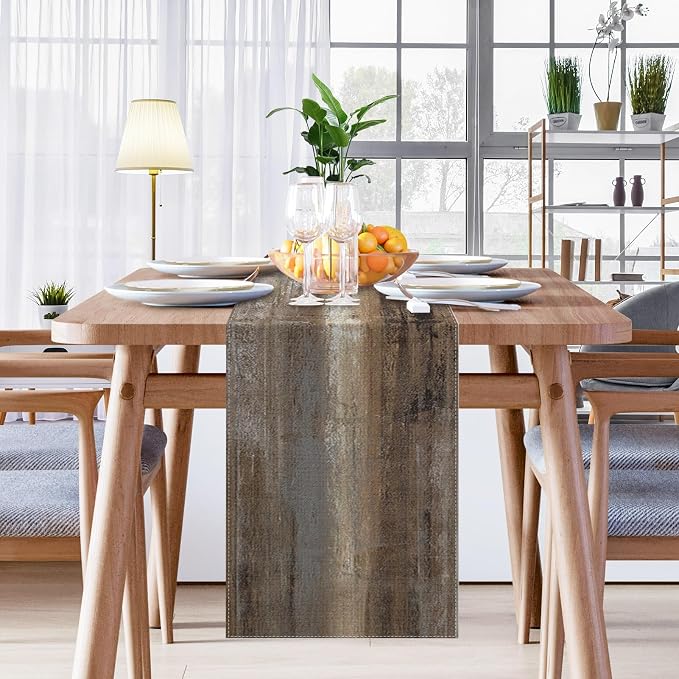 Emvency Farmhouse Table Runner, Abstract Grey and Dark Brown Art Painting - Image 2