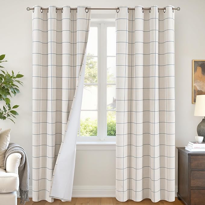 Navy Blue Linen Blackout Curtains by Lajode