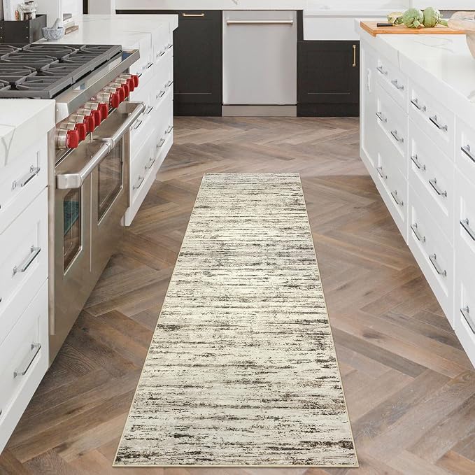Modern Abstract Runner Rug, 2x6 Feet, Faux Wool, Machine Washable, Kid & Pet - Image 2