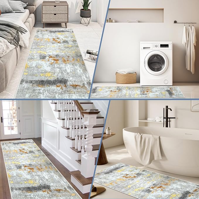 Runner Rug Washable 2x58 FT, Non Slip Rubber Backing Abstract Carpet, Soft Area - Image 7