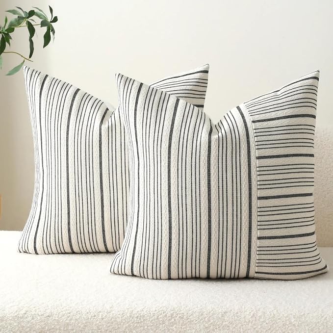 DWR Striped 3D Textured Weave Throw Pillow Covers 20x20 Set of 2, Polyester by DWR