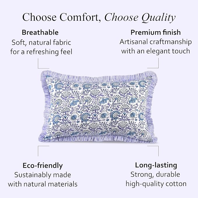 CPC Indigo Blue 100% Cotton Block Print Ruffle Sham Cover 20X36 inch Pack of 2 - Image 5