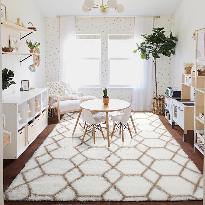 ONASAR 5x7 Area Rugs for Living Room Bedroom, Washable Fluffy White and Beige - Image 7