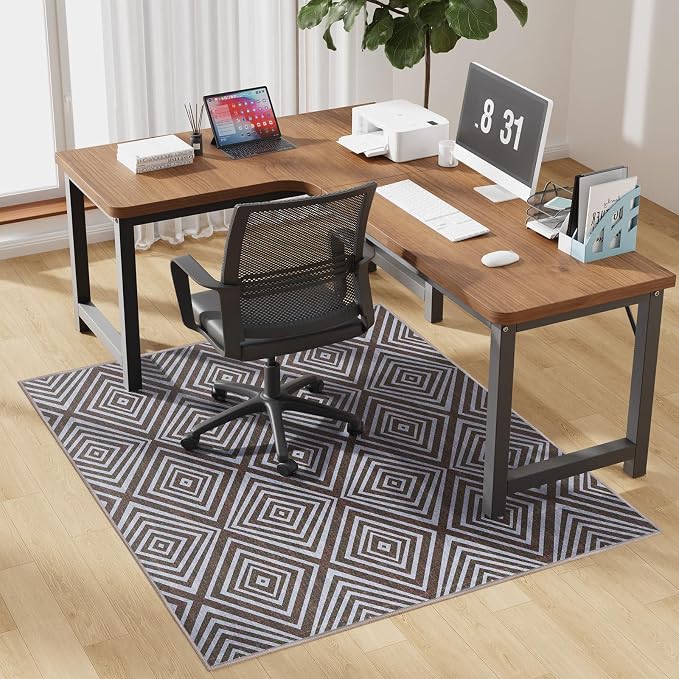 Blue&Black Checkered Diamond-Pattern Computer Chair Mat by FeelLifeEnjoyLifelmmerseYourselfInLife