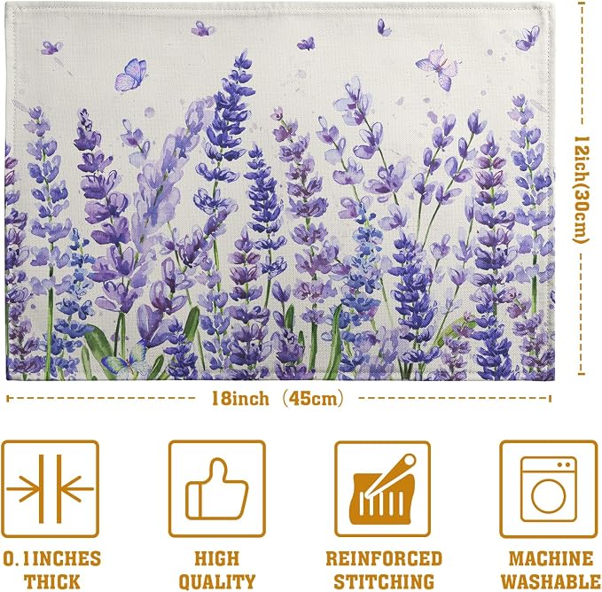 Lavender Placemats Set of 4 Purple Flower Butterfly Linen Fabric Table Mats - Image 4