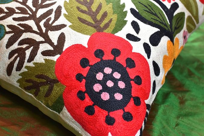 Red Polish Floral Pillow Cover Bird Flower Pillowcase Floral Outdoor Suzani - Image 5