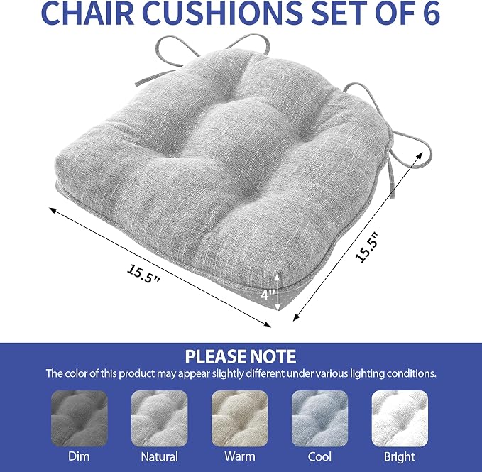 Chair Cushions for Dining Chairs Set of 6, Kitchen Chair Cushions, Chair Pads - Image 2