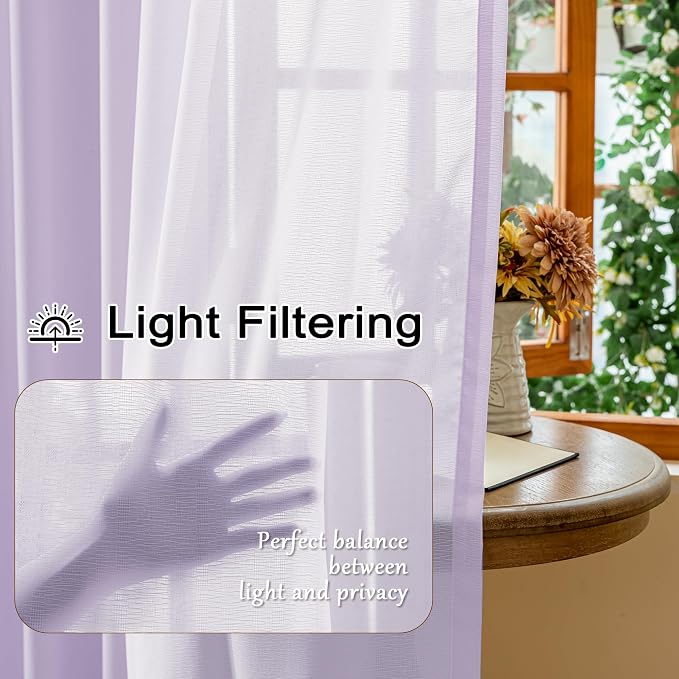 Lavender Sheer Pinch Pleat Curtains 63 Inches Long Light Filtering Short - Image 3