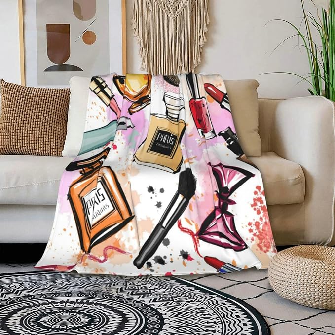 HGOD DESIGNS Women Cosmetics Perfume Lipstick Series Fleece Bed Blanket Throw - Image 3