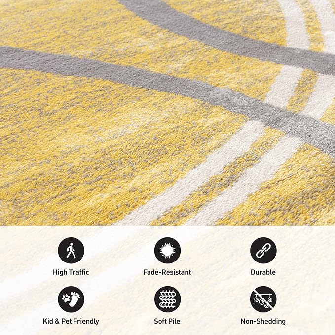 Rugshop Wavy Circles Design Area Rug, Non-Shedding Carpet - Image 4
