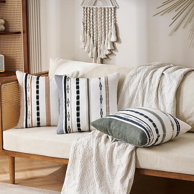 Boho Chenille Throw Pillow Covers 18x18 Inch Square Farmhouse Decorative Pillow - Image 5