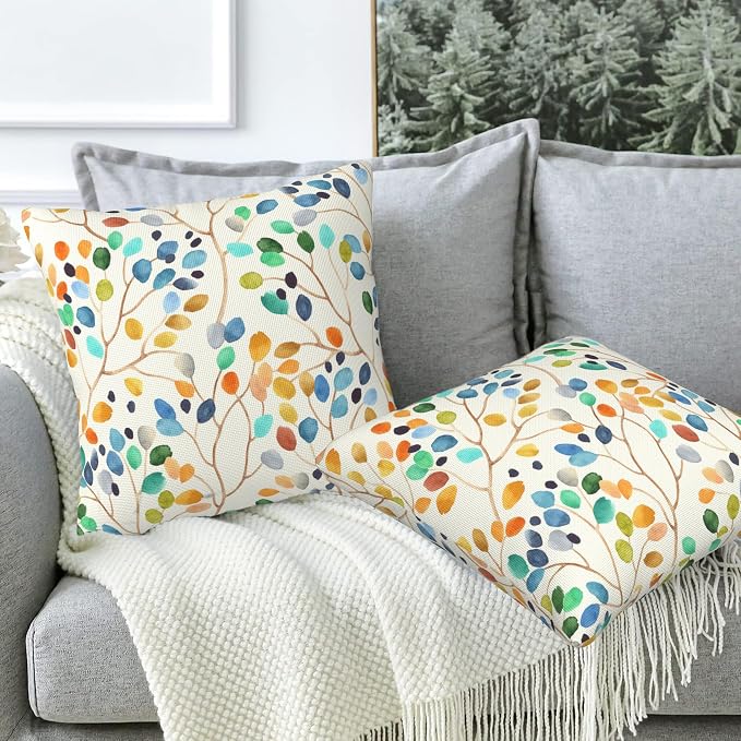 Throw Pillow Covers Colorful Leaves Spots Pillow Covers 16x16 Inch Set of 2 - Image 5
