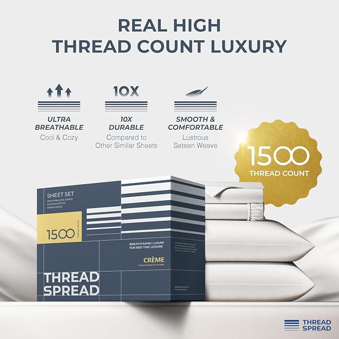 THREAD SPREAD 100% Egyptian Cotton Sheets California King Size - Image 2
