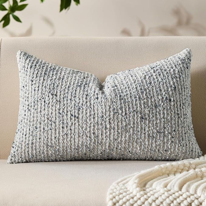 Decorative Lumbar Pillow Cover 12x20 Blue Striped Soft Wool Lumbar Throw Pillow by Allorry
