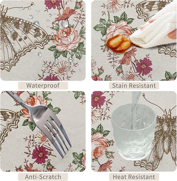 70x120inches Floral Rectangle Tablecloth Red Rose Flower Butterfly Printed - Image 4