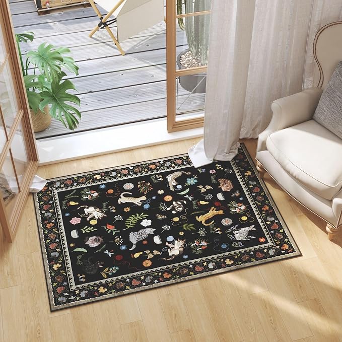 Rugcomf Door Mat Indoor Entrance 2x3 Rug Machine Washable Boho Floral Animal - Image 3