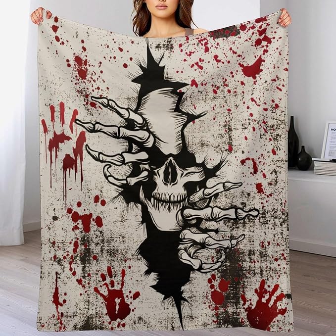 Horror Skull Throw Blanket, Halloween Day of The Dead Vintage Gothic Scary - Image 8